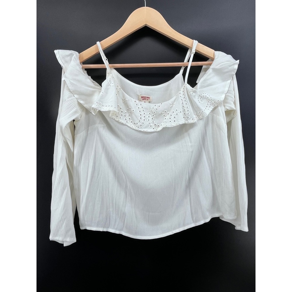 Mossimo Supply Co White Cold Shoulder Eyelet Ruffle Blouse Medium Cottagecore